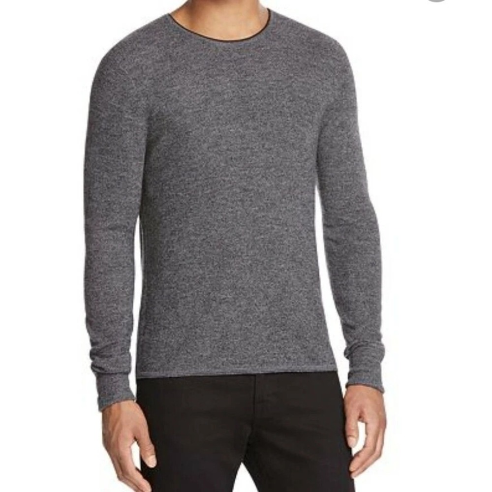 Rag & Bone Crewneck Sweater Mens L Charcoal Cotton Wool Raw Edge Casual